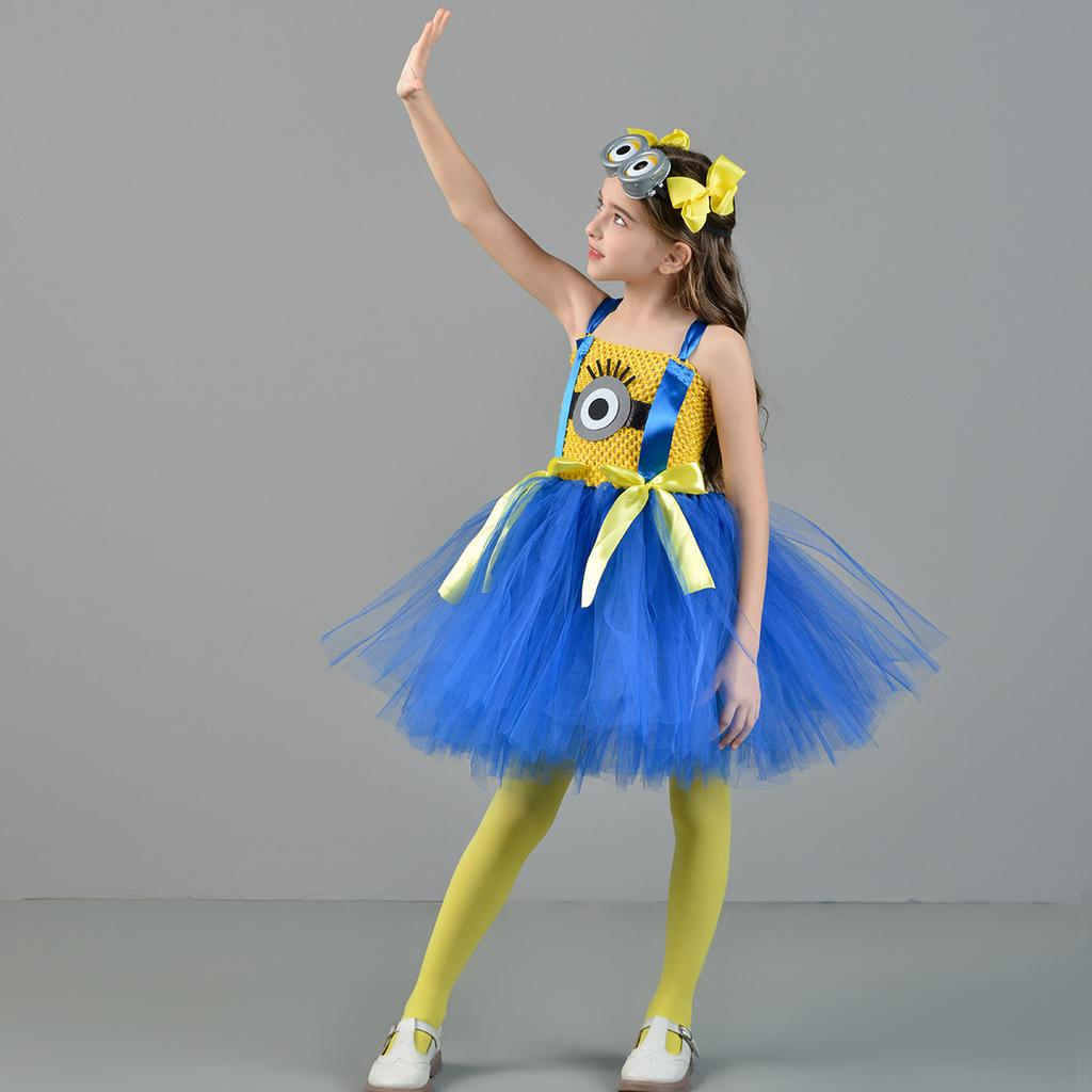 Yellow little men cosplay costume cosplay puffy skirt, Halloween children's party stage performance, short skirt, Tutu skirt