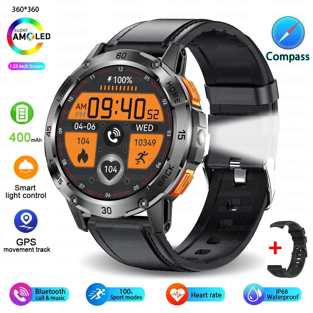New Outdoor Military Smart Watch Men 1.53" AMOLED Screen IP68 Waterproof Compass Bluetooth Call Sports Bracelet