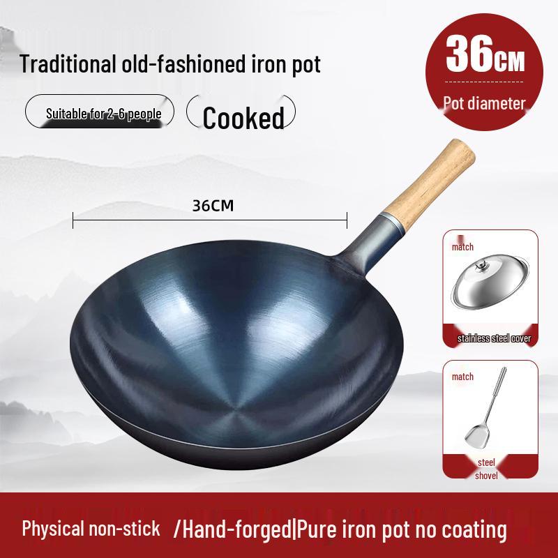 Classic Non-Stick Iron Frying Pan with Silicone Ladle for Home & Commercial Use