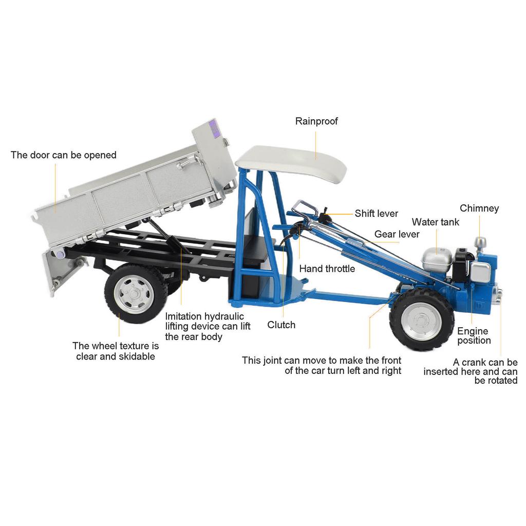 1Celsius16 Simulation Agriculture Walking Tractor Alloy Static Agricultural Tractor Model Toy for Children