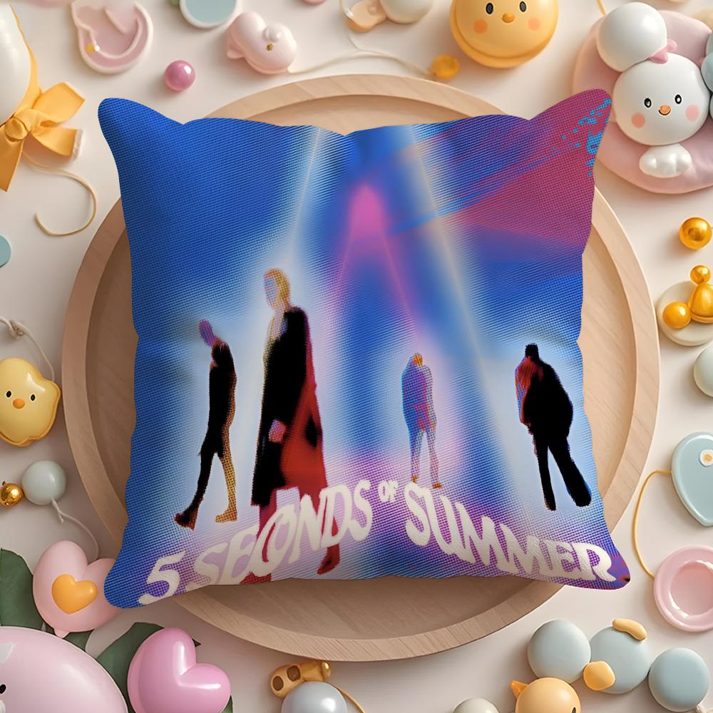 Rock 5 Seconds Of Summer Band Cushion Cover Plush Fabric Soft Double-Sided Printed Sofa Pillow Case Colorfast Home Decor Gift