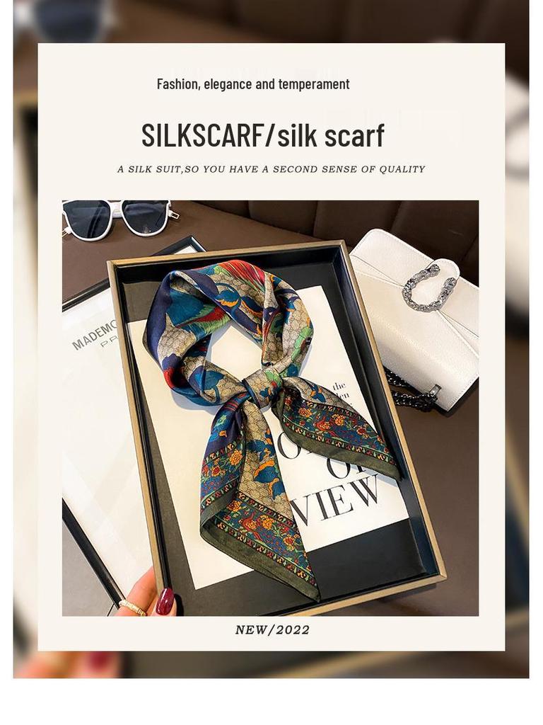 French Mulberry Silk Scarf: Women's Square Neck Scarf, Summer Thin Sunscreen, 70 cm, Elegant Mother Style.