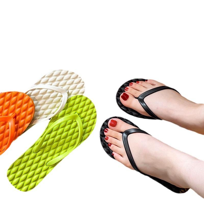 Flip-flops women's summer new non-slip outdoor wear solid color pinched feet seaside beach couple men's cool slippers