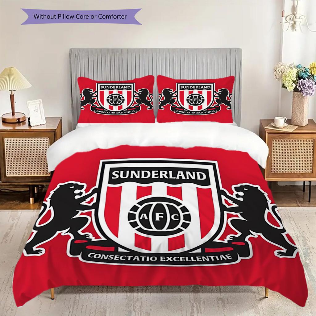 Biancheria da letto con evoluzione dello stemma del Sunderland Football Club (1 * copripiumino + 2 * federa, senza nucleo) Set biancheria da letto piatto 2D Morbido e confortevole