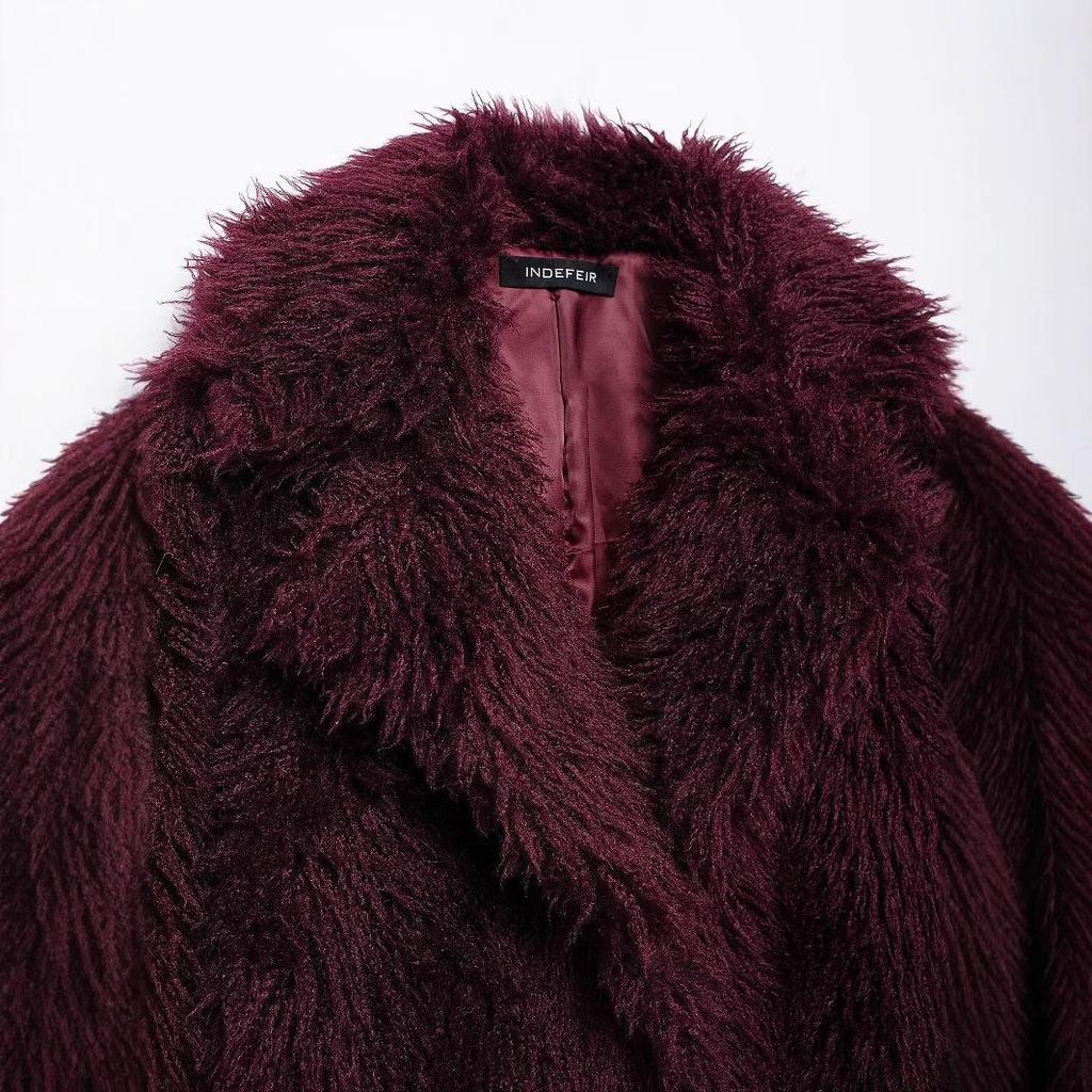 2024 Autumn Women's European & American Style Faux Fur Long Overcoat