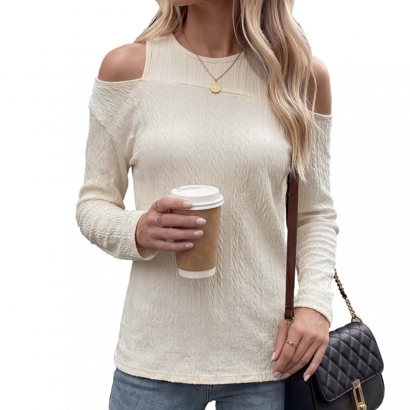 Womens Oversized Long Sleeve T-Shirt With Off-Shoulder Detail Round Neck Loose Fit Casual Daily Wear 2026 Winter