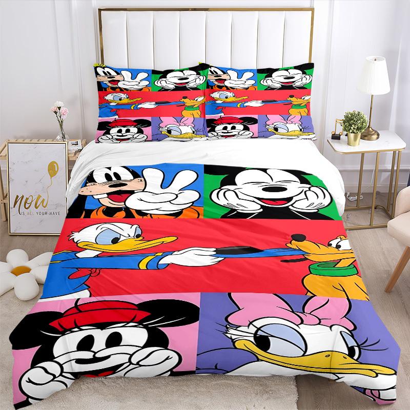 3pcs Mickey, Minnie Printed Bedding Set, Breathable And Soft, Machine Washable, Christmas Gift, Suitable for Bedroom Decoration, 087