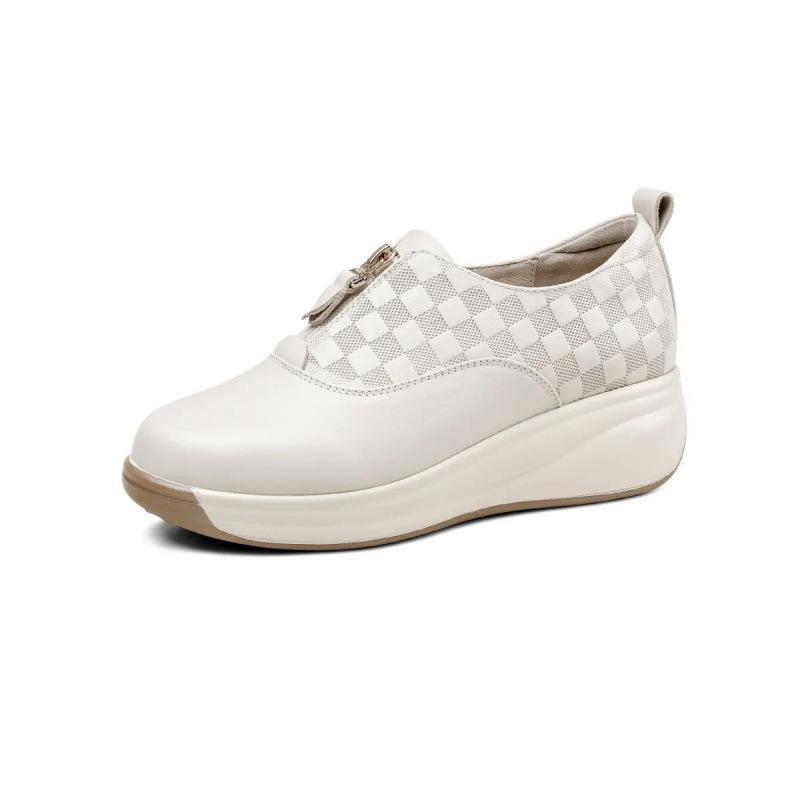 

Весна и лето новая мягкая подошва клетка римский ретро повседневный передняя молния женская обувь одинарная обувь обувь для мамы лофер 35