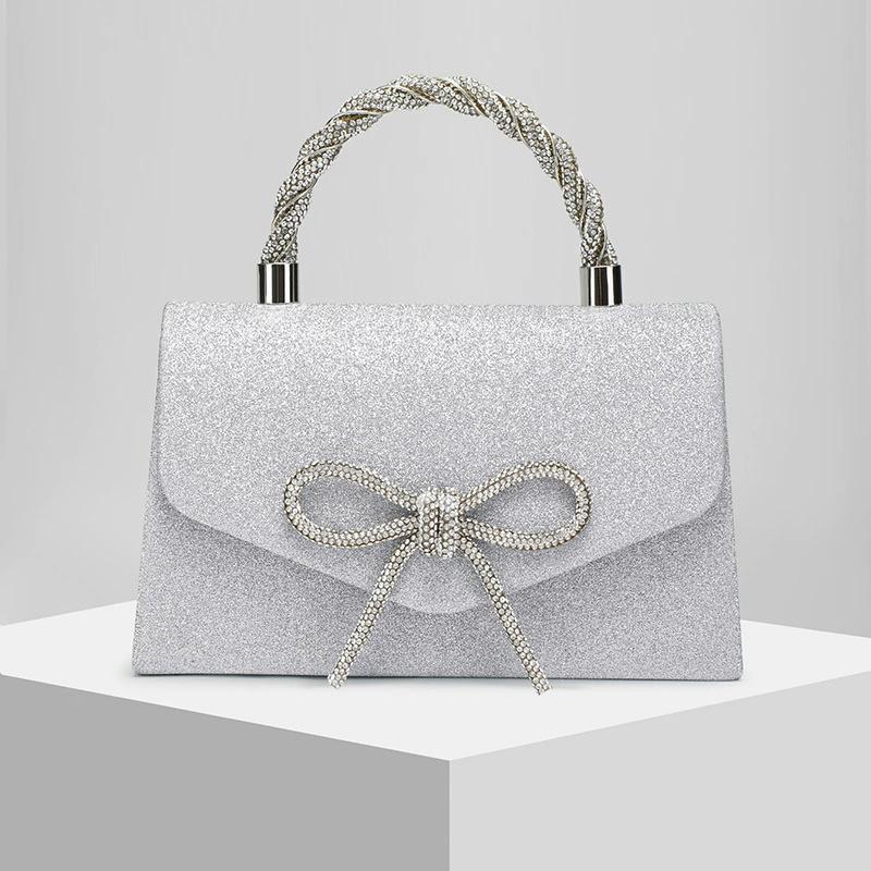Elegante Bolso de Noche Brillante para Mujer con Adorno de Lazo Exquisito Bolso de Hombro Clutch para Fiestas, Bodas y Eventos Formales