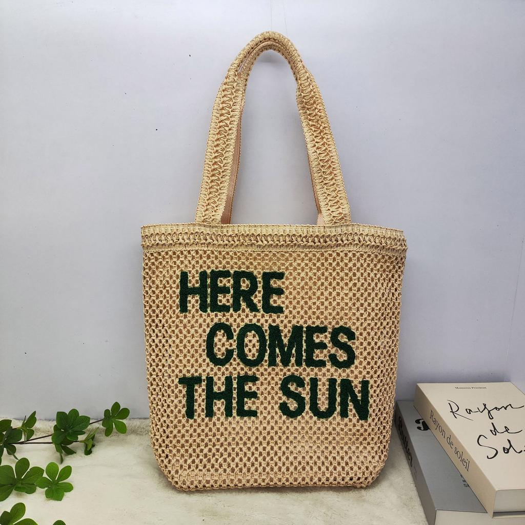 Letter Tote Bag Large Capacity Woven Bag Fashion Commuter Shoulder Bag Niche Versatile Women'S Bag Handbag