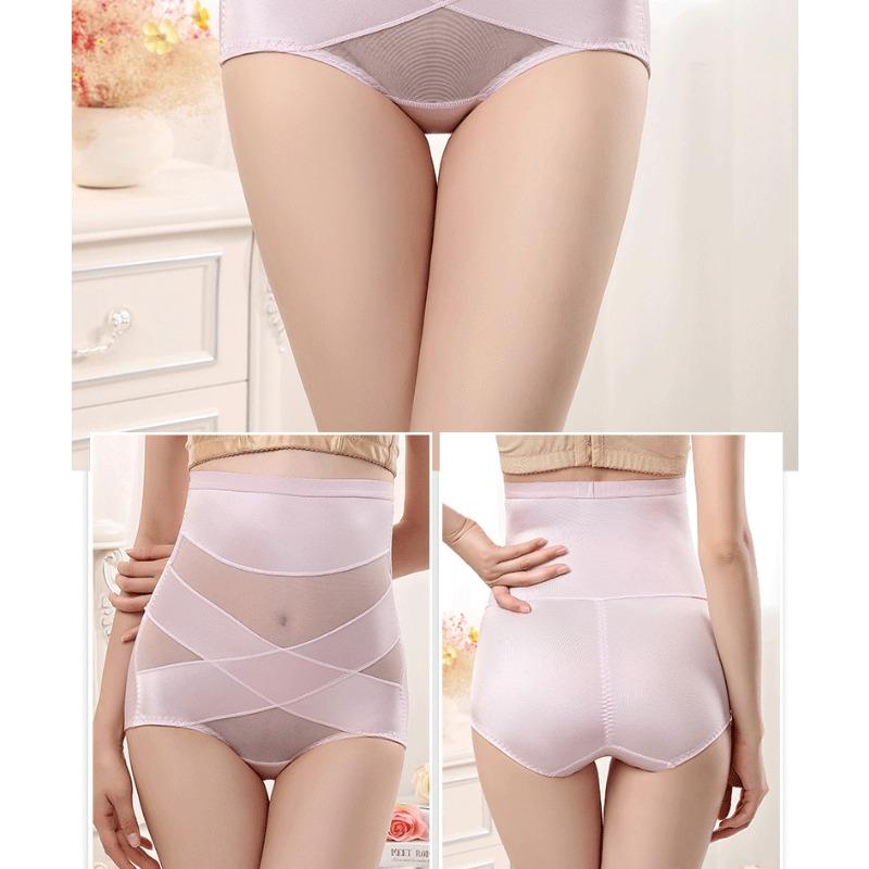 High Waist Tummy Control Cross Mesh Shapewear Panties for Women Slimming Underwear