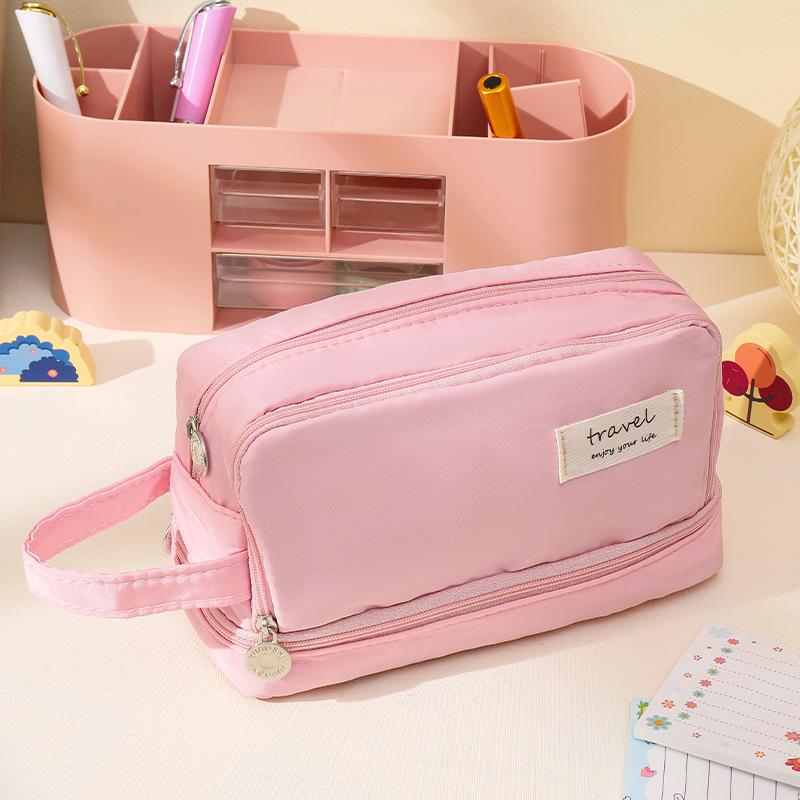 Large Capacity Multi-Layer Pencil Case - Solid Macaron Colors, Ideal for Middle School Students
