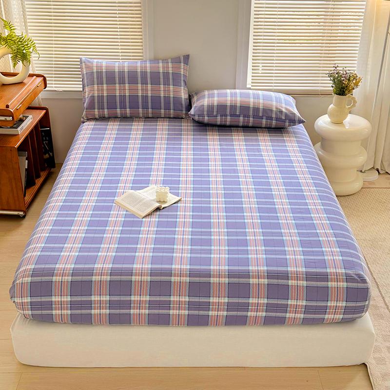 Simple Style Fitted Sheet Plaid Print Bedsheet Single/Queen Size Bed Cover Non-slip Bed Linen couvre lit (Pillowcase Need Order)