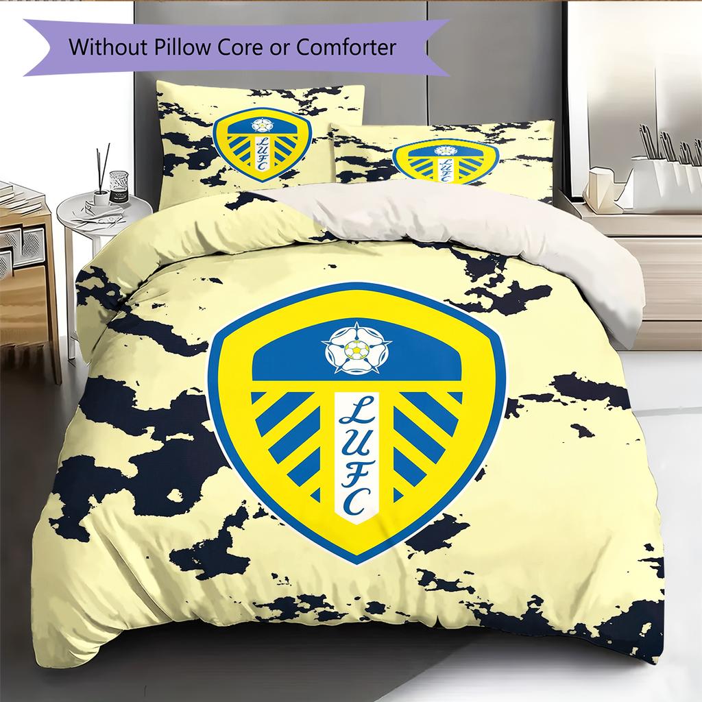 Leeds United Abzeichen Muster Bettwäsche Heimdekoration Geburtstagsgeschenk (1 Bettbezug + 2 Kissenbezüge, ohne Füllung)