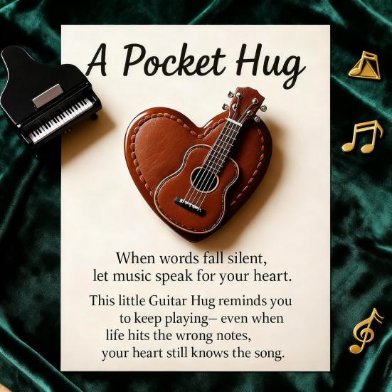 Srdce Kytara Kapesní Objetí Ručně Vyráběná Mini Kytara s Inspirativní Kartičkou Kapesní Objetí Srdce Kytara Památeční Dárek pro Hudebníky Kytaristy Milovníky Hudby