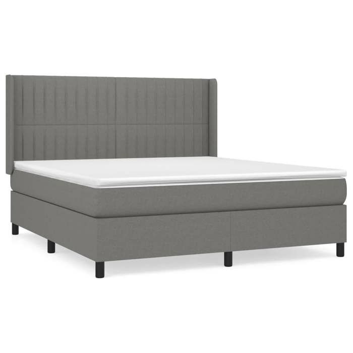3131610 vidaXL Lit à sommier tapissier avec matelas Gris foncé 180x200cm Tissu