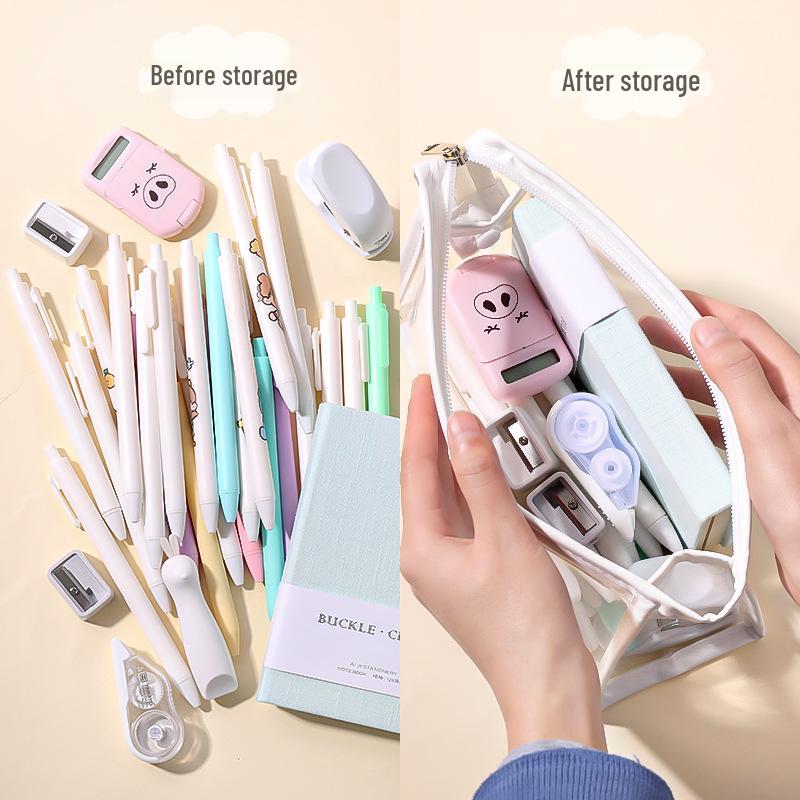 Minimalist Japanese Transparent Pencil Case for Elementary Girls - Large Capacity Stationery Box