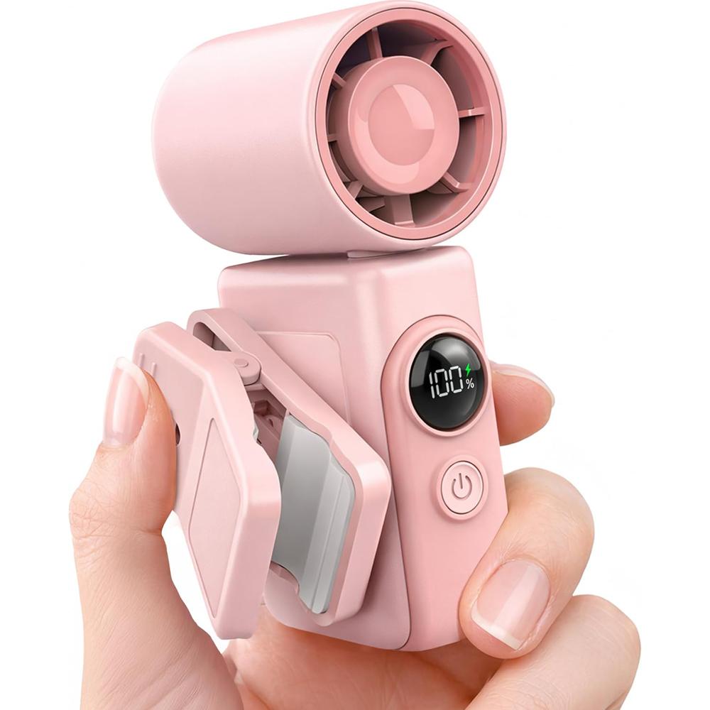 

Clip-On Portable Fan Rechargeable Handheld Mini Fan with LED Display, 360° Rotating Detachable Clip, Stroller Fan for Baby рожевий