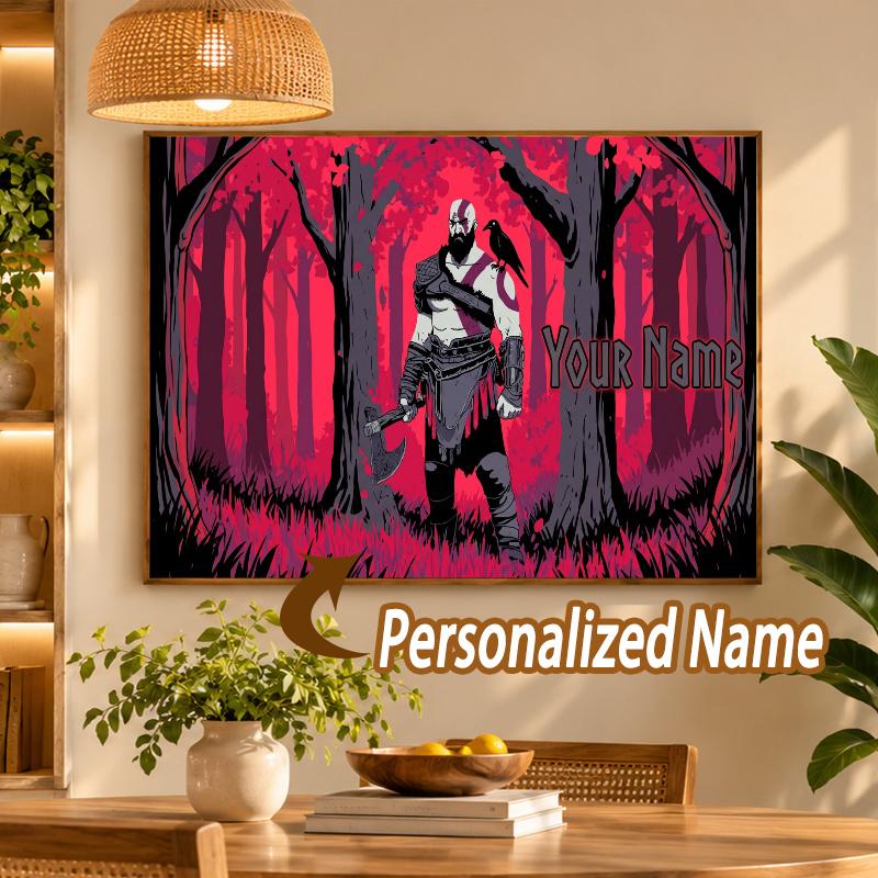 Custom Name God of War Kratos 5D Diamond Painting Personalized Full Drill Diamond Art Kit Gift