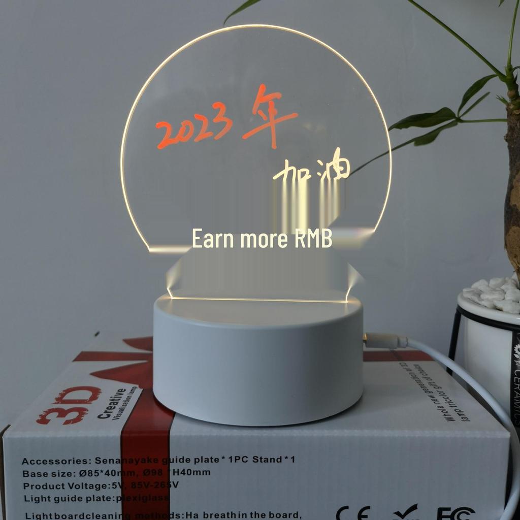 3D Acrylic LED Handwriting Tablet Night Light with Erasable Glow Message Board