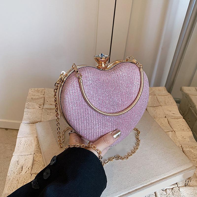 Cute Heart Handheld Bag Dinner Bag 2026 New Chain Fairy Bag Versatile Western Style One Shoulder Diagal Cross Peach Heart Bag