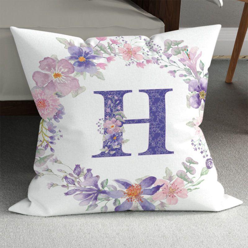 Purple Alphabet Print Pillow Cover, Zippered & Removable Washable, Home Bedroom Cushion Cover