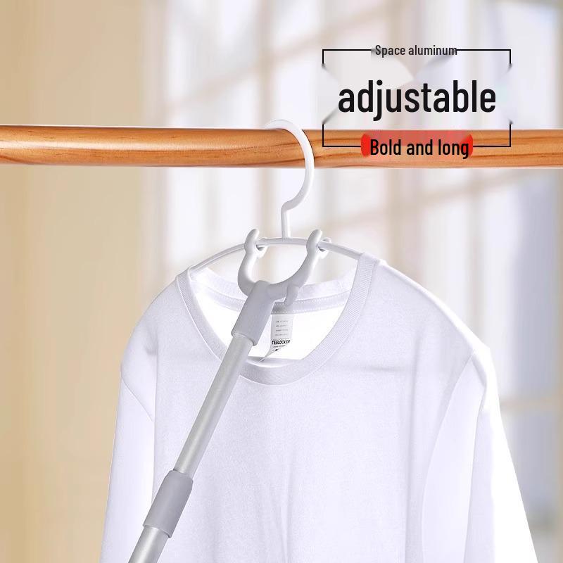 Telescopic Clothes Drying Pole with Forked Support for Dormitory Use