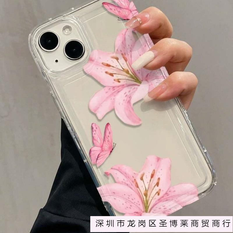 Butterfly Lily is suitable for Apple 16promax mobile phone case 15plus transparent 14 airbag 13 foreign trade 1211