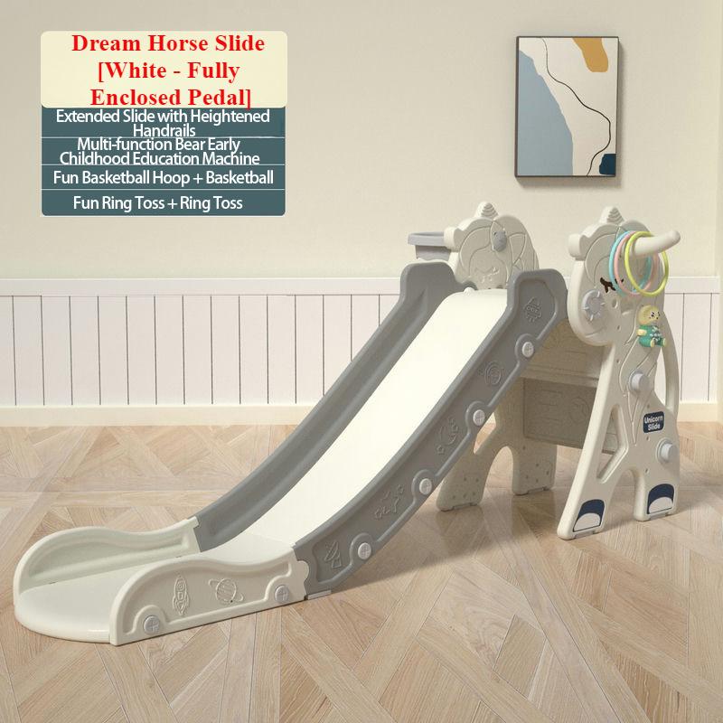 

Foldable Toddler Slide Freestanding Baby Climber Playset Kids Slide With Basketball Hoop & Ring Toss Indoor Outdoor Cute Animal