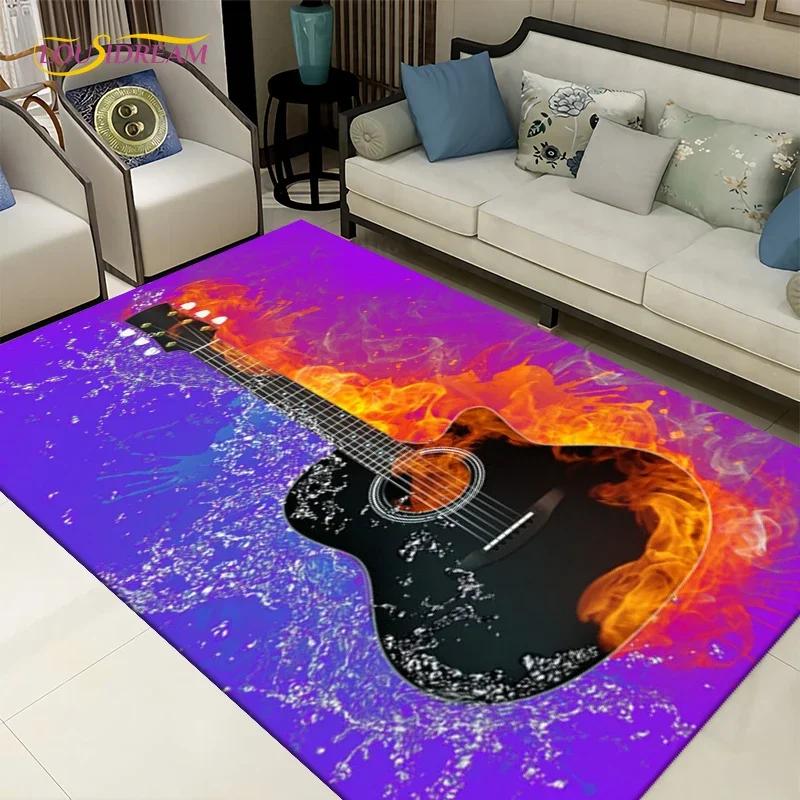 Tapete criativo 3d de água e fogo para guitarra, tapetes para decoração de sala de estar, quarto, cozinha, banheiro, tapetes antiderrapantes
