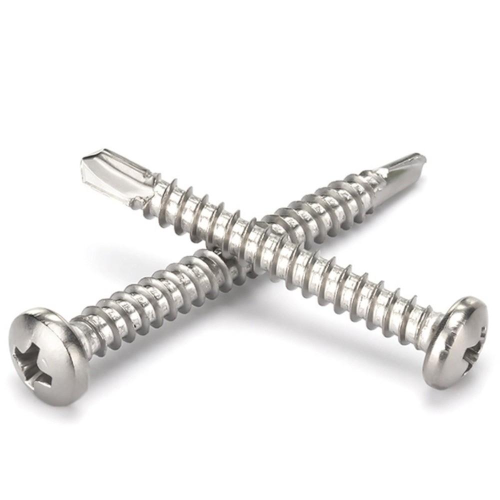 50PCS Stainless Steel Self Tapping Screws Round Washer Flat Head Metal Screws High-Strength Cross Wood Framing Screw