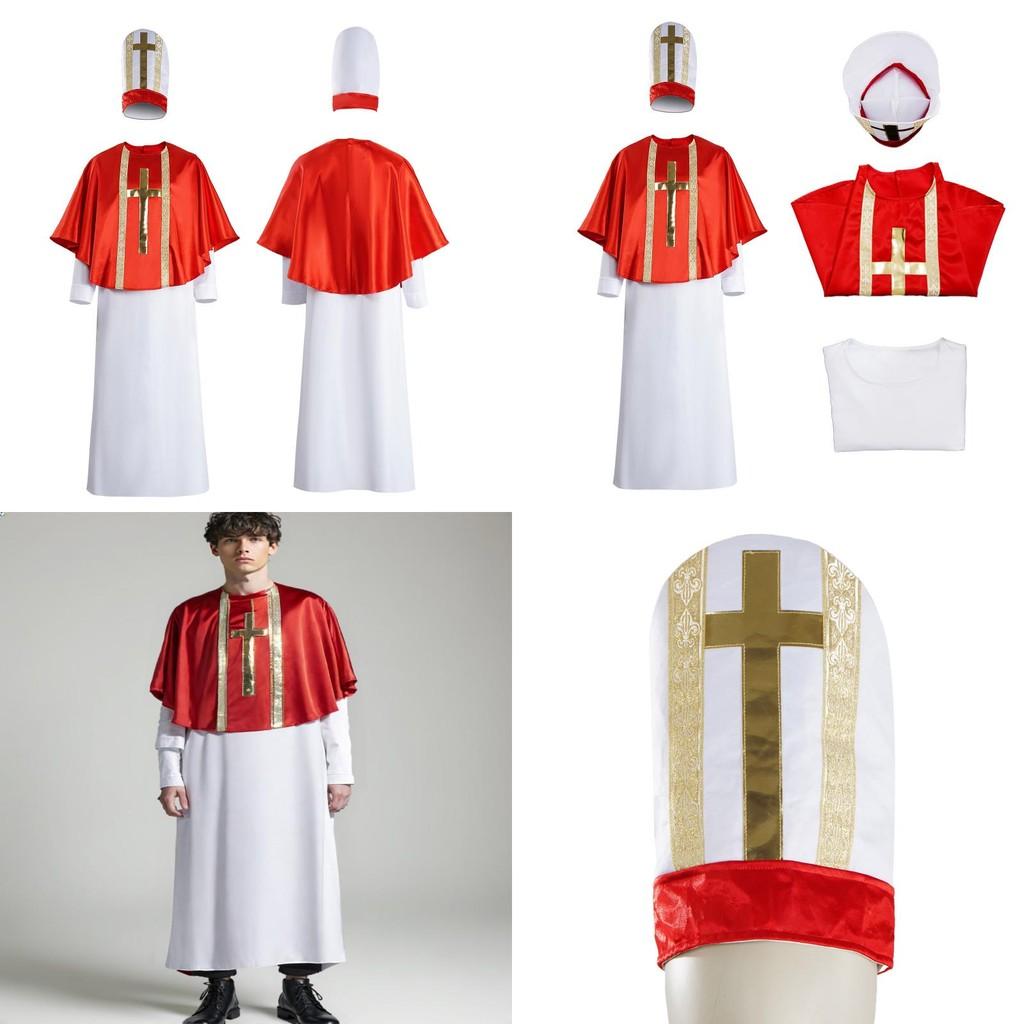 Halloween Costume Cosplay Priest Robe With Red Cloak For Stage Performance