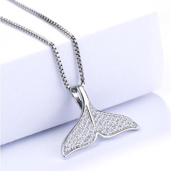 s9Pure silver dolphin mermaid tail pendant, Korean-style, with delicate inlay, fashionable and elegant necklace, a birthday gift and piece of jewelry