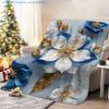 1pc Blue and Golden Floral Print Blanket, Elegant Floral Design, Multiple Sizes Available, Suitable for Living Room, Bedroom, Study, Balcony, Office