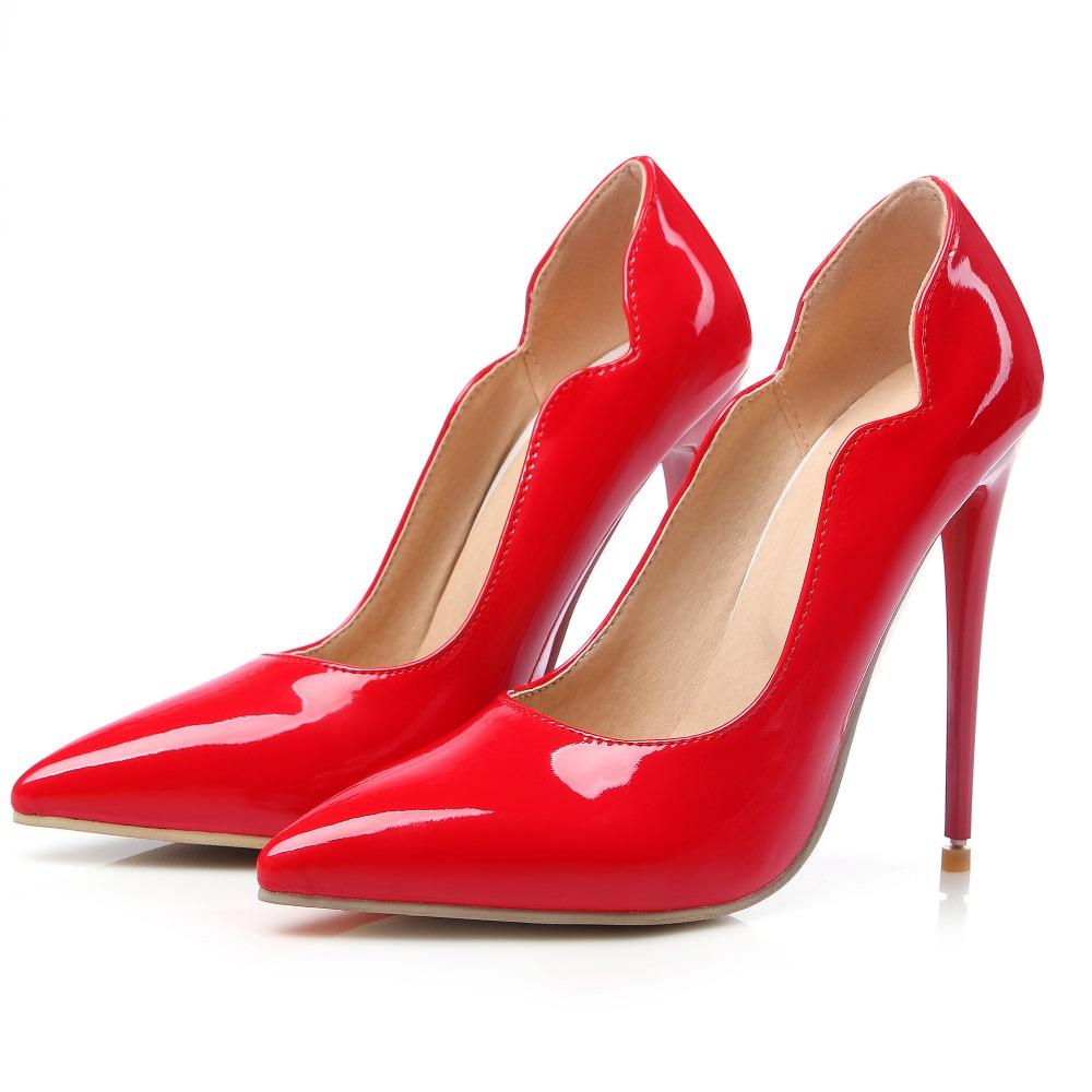 Fashion 2025 Women Shoes Luxury Brand Pumps Red Shiny Bottom Pointed Toe Black High Heels Thin Heel 12cm Sexy Wedding Party Ladies Shoe
