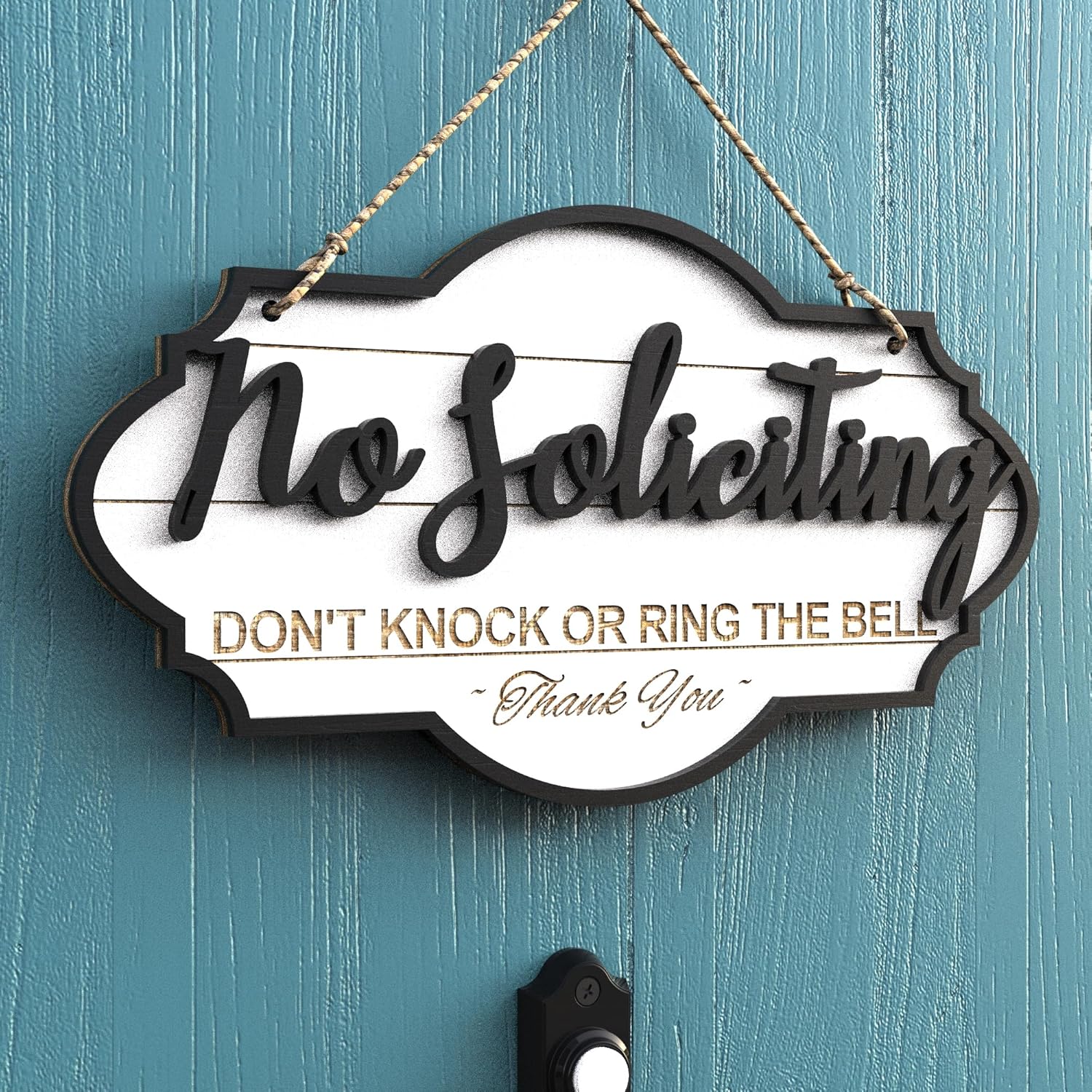 13 x7  No Soliciting Sign for Front Door, Rustic Wooden Hanging Plaque for Business & Store, Embossed Letters, Bold & Effective Message to Keep белый