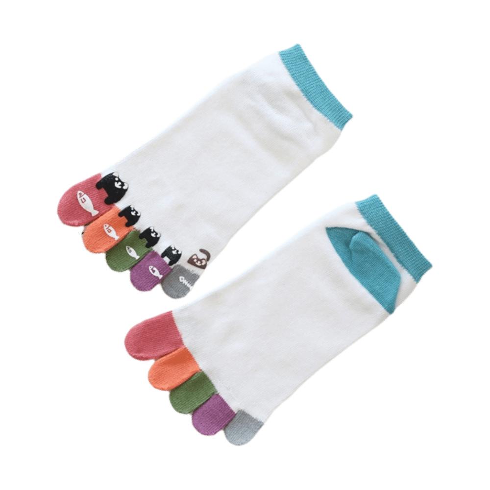 Breathable Tabi Toe Socks Funny Cat Pattern Seperated Toe Socks Athletic Ankle Socks  Casual Use