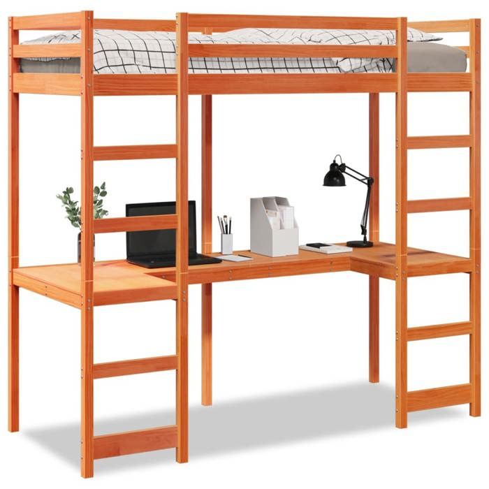 VidaXL Cadre de lit superposé avec bureau 80x200 cm bois pin massif, cadre de lit mezzanine, cadre de lit de cabine, cadre 3308570