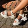 Woven Platform Sandals Women  Summer Candy Color Ankle Strap Gladiator Shoes Ladies Thick Heels Sandalias Mujer Plus Size 43