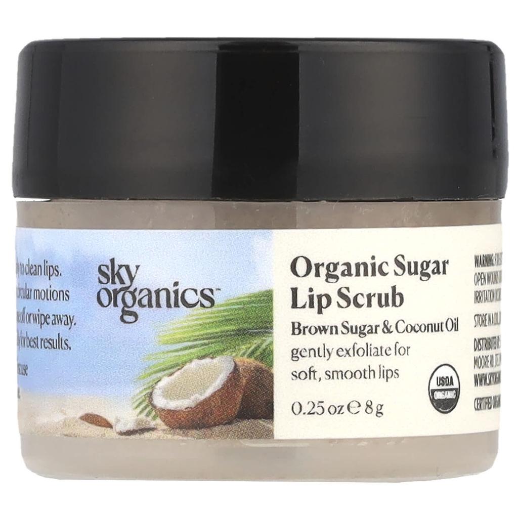 Organic Sugar Lip Scrub, Brown Sugar & Coconut Oil, 8G (0.25Oz)