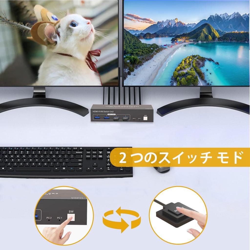 Switching 2 Monitors Simultaneous HDMI KVM Switcher 4K 60Hz HDMI 2 Inputs 2 Outputs USB KVM Switch Keyboard Mouse Printer Scanner Sharing USB 2 Inputs