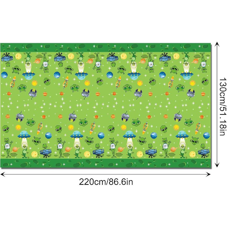 2 Pcs Alien Tablecloth Green Alien Table Covers Aliens Party Tablecloths Space UFO Themed Party Supplies Space UFO Plastic Rectangular Tablecloth for
