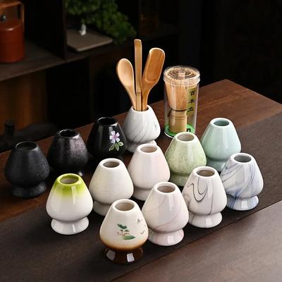 4 IN 1 Bambus Matcha Pulver Schneebesen Teelöffel Keramikschale Traditioneller Tee Matcha Schneebesen (Chasen)Sets Heim-Teezubereitungszubehör