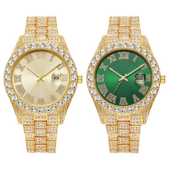 Orologio Bracciale Moda Uomo Orologio Analogico al Quarzo con Calendario Giorno Bracciale con Strass Orologio da Polso Regalo per Marito Fidanzato