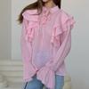 French Gentle Wind Flying Sleeves Long Sleeves Stand-Up Neck Lace-Up Top Women's European and American Design Commuter Chiffon Shirt