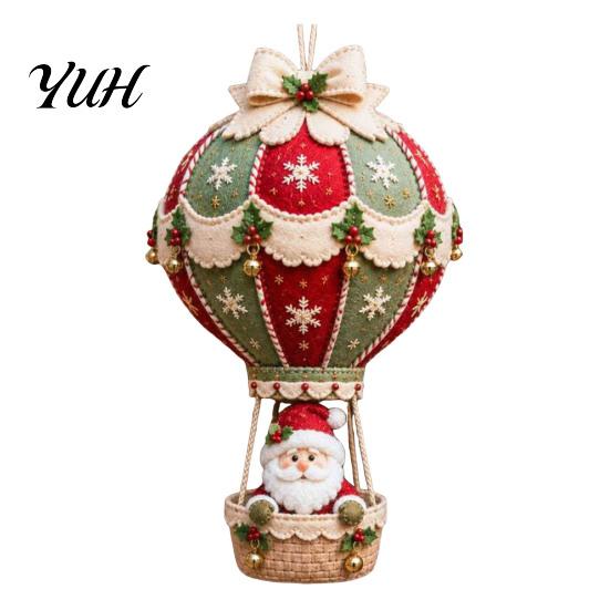 Festive Mantel Decoration Making Christmas Hot Air Balloon DIY Kit, 3D Felt Hanging Ornament Sewing Santa Creative Fabric Stitching Projects