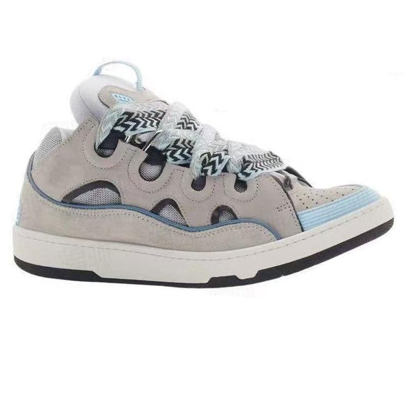 Langfan Men's and Women's Leather Splicing Lace-up CURB Sports and Leisure Shoes Retro Board Shoes New Shoes