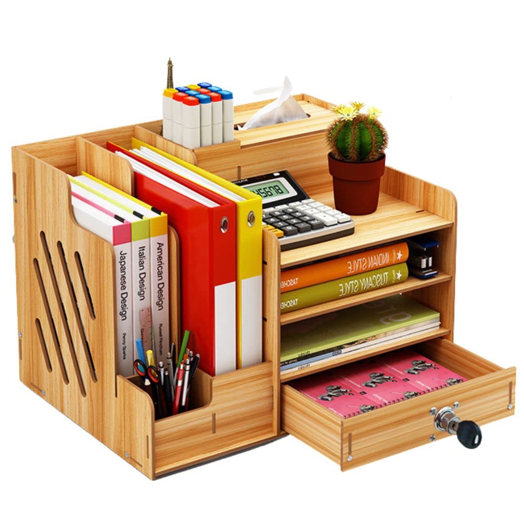 

EINEY Desktop Storage Office Storage Large Pen Stationery Valuables Storage Books Case, Box, Wooden, Capacity, Holder, Storage, Drawer, Lockable,