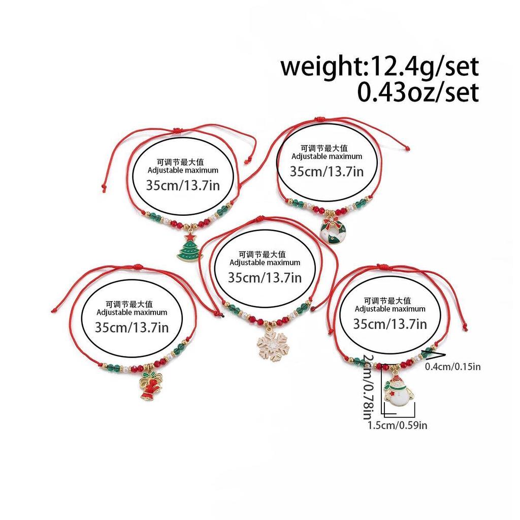 Salircon 5 Pcs/set Cute Christmas Series Snowflake Tree Pendant Bracelets Women CCB Beads Adjustable Thread Rope Bangles Jewelry