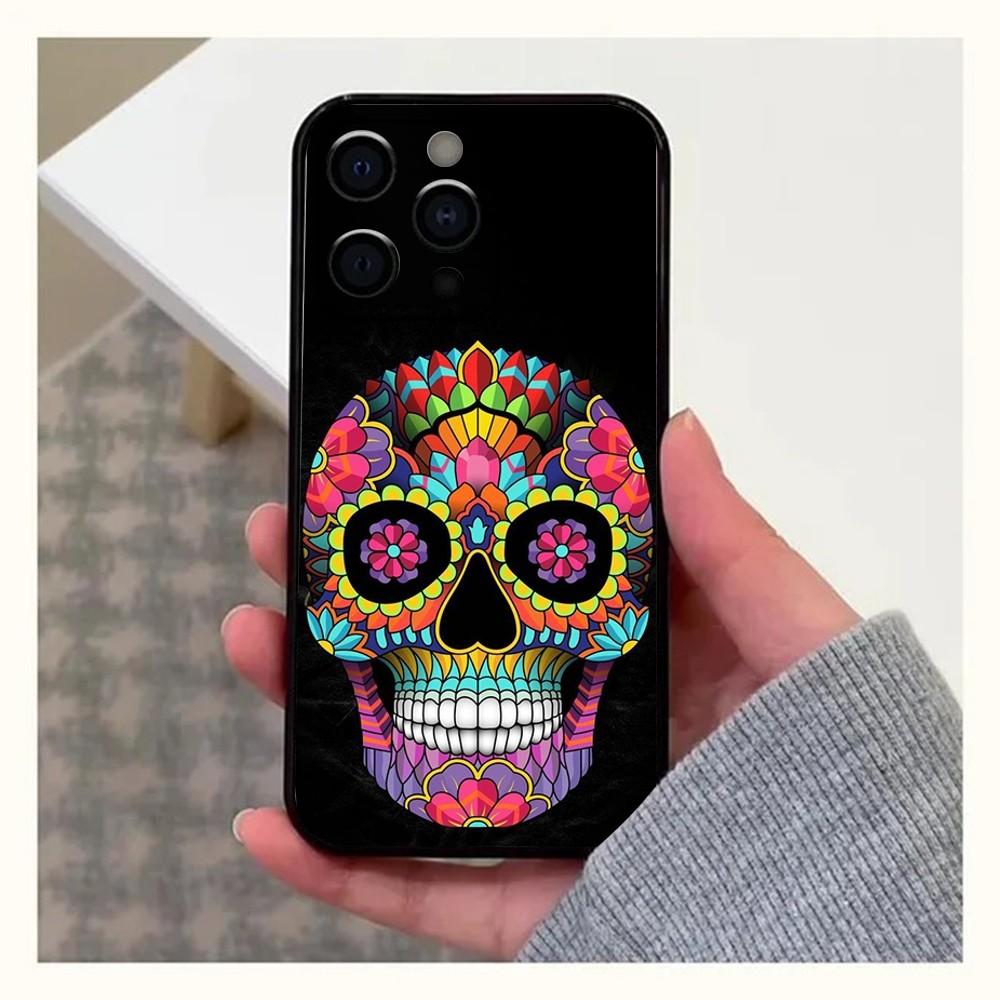 Mexican Catrina Skull Phone Case For Apple iPhone 15,14,13,12,11,Pro,X,XS,Max,XR,Plus,Mini Soft Black Cover